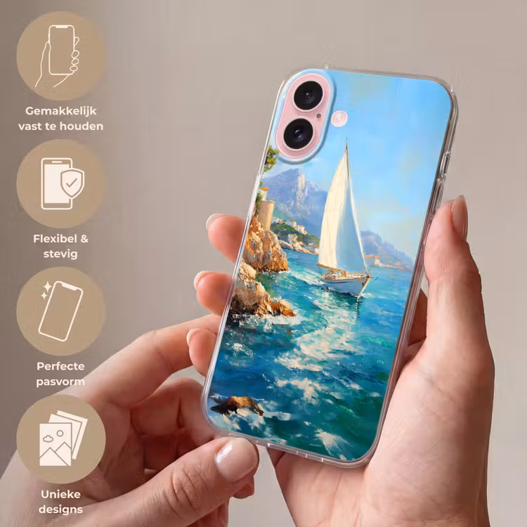 Telefoonhoesje - Zeilboot - Rotsen - Kust - Huizen — 4