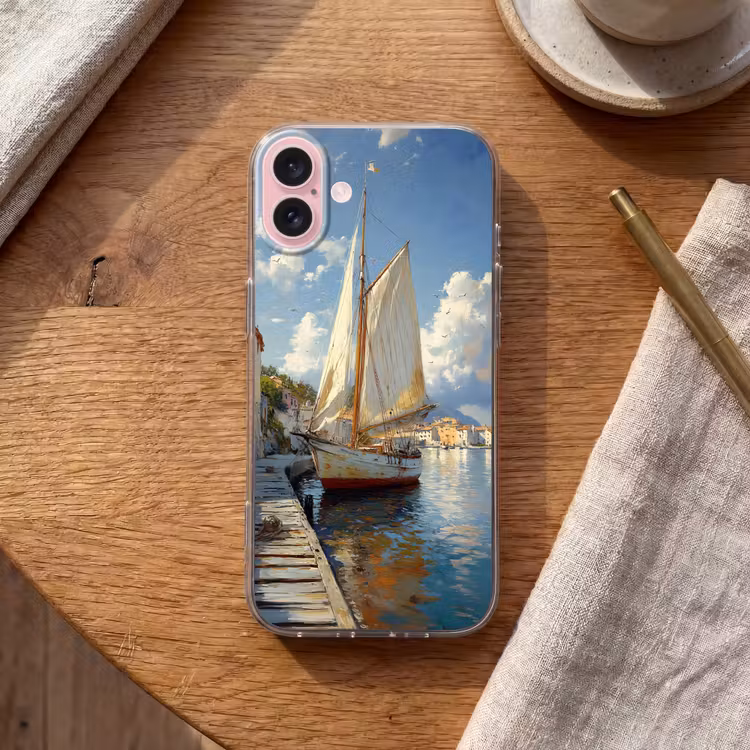 Telefoonhoesje - Zeilschip - Huizen - Kade - Zee — 2