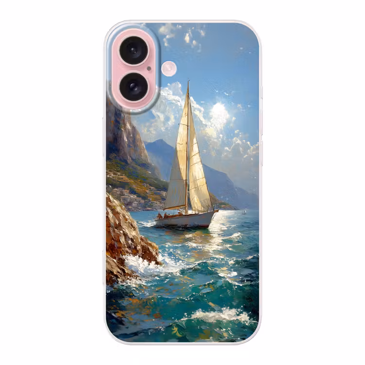 Telefoonhoesje - Zeilschip - Zee - Rotsen - Wolken — 1