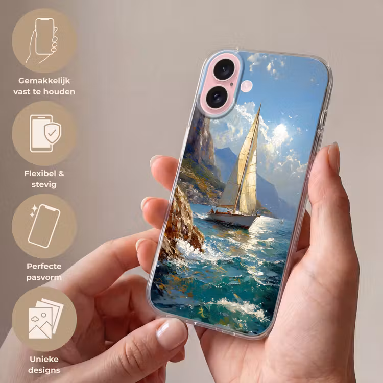 Telefoonhoesje - Zeilschip - Zee - Rotsen - Wolken — 4