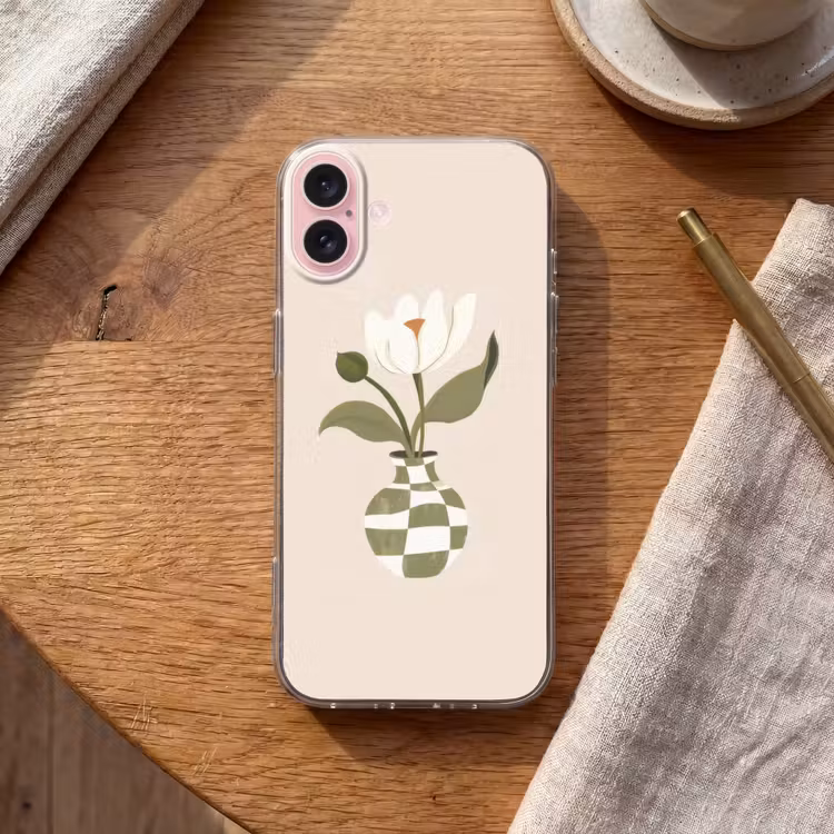 Telefoonhoesje - Vaas - Geruit - Bloem - Groen — 2