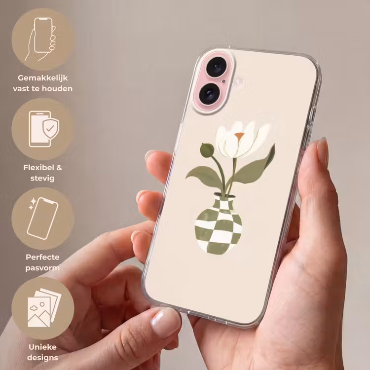 Telefoonhoesje - Vaas - Geruit - Bloem - Groen — 4