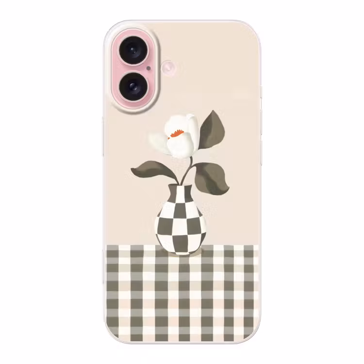 Telefoonhoesje - Vaas - Geruit - Groen - Bloem — 1