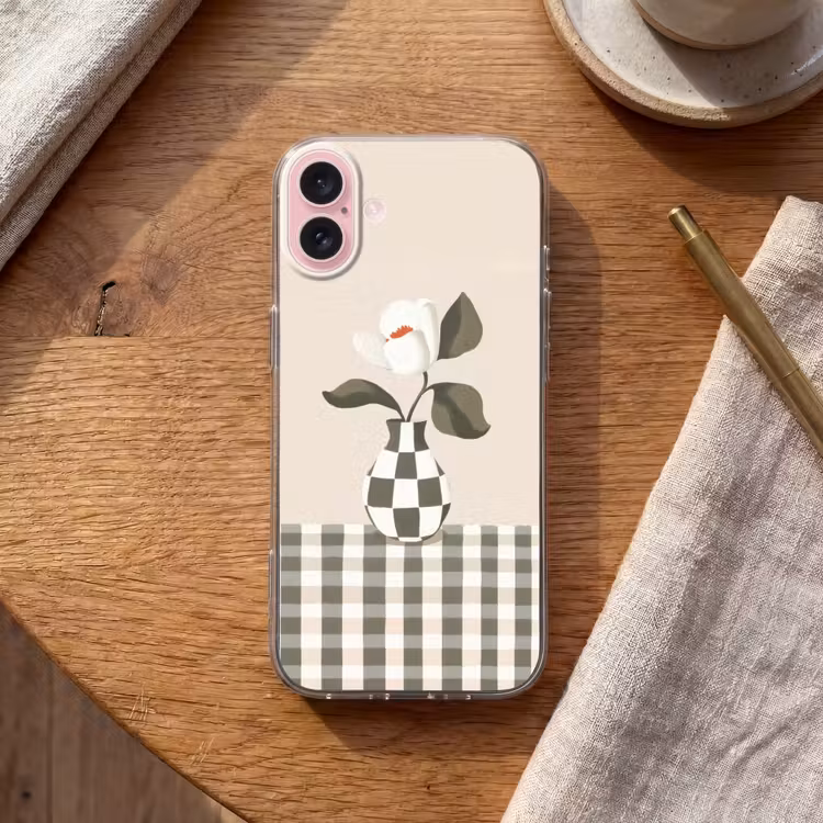 Telefoonhoesje - Vaas - Geruit - Groen - Bloem — 2