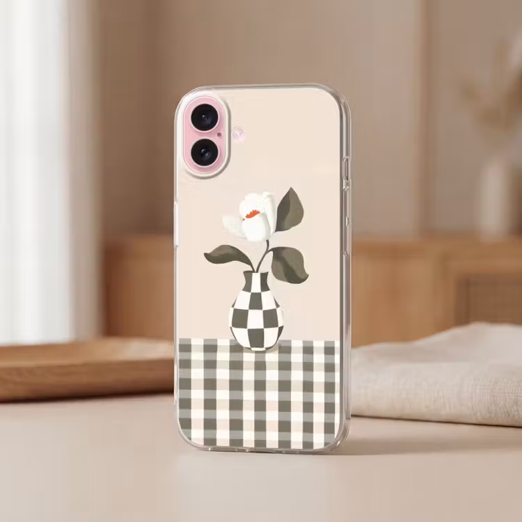 Telefoonhoesje - Vaas - Geruit - Groen - Bloem — 3
