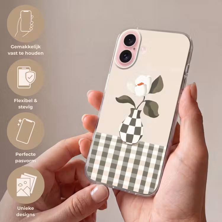Telefoonhoesje - Vaas - Geruit - Groen - Bloem — 4