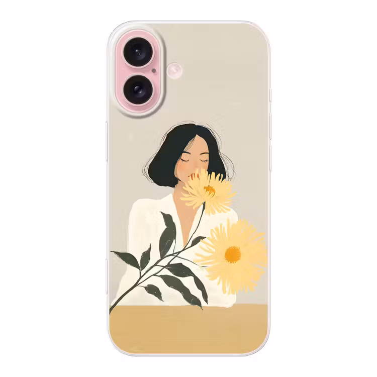 Telefoonhoesje - Vrouw - Bloem - Geel - Minimalistisch — 1