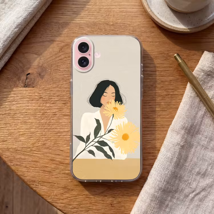 Telefoonhoesje - Vrouw - Bloem - Geel - Minimalistisch — 2