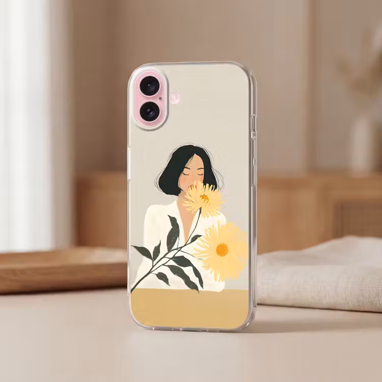 Telefoonhoesje - Vrouw - Bloem - Geel - Minimalistisch — 3