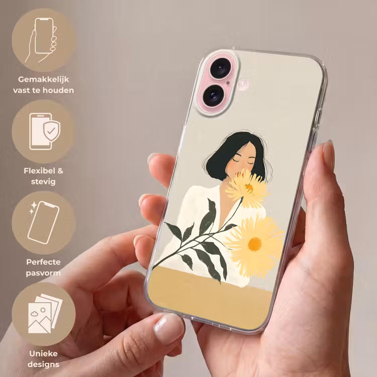 Telefoonhoesje - Vrouw - Bloem - Geel - Minimalistisch — 4