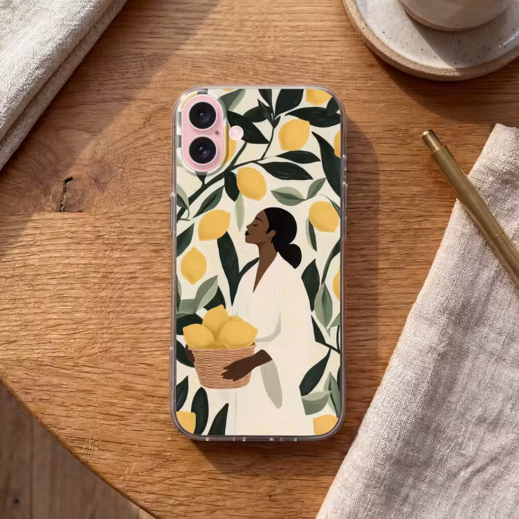 Telefoonhoesje - Vrouw - Mand - Citroenen - Bladeren — 2