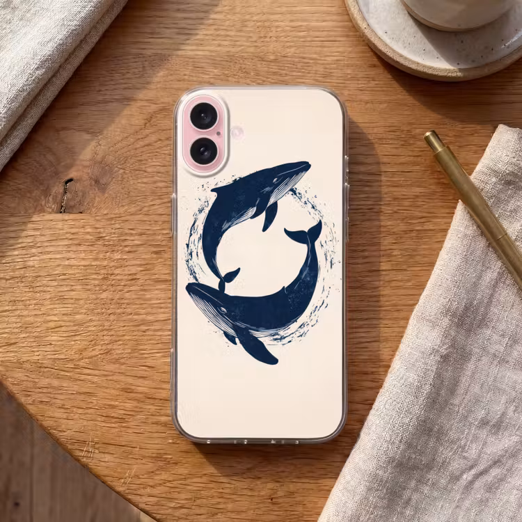 Telefoonhoesje - Walvissen - Spetters - Cirkel - Donkerblauw — 2