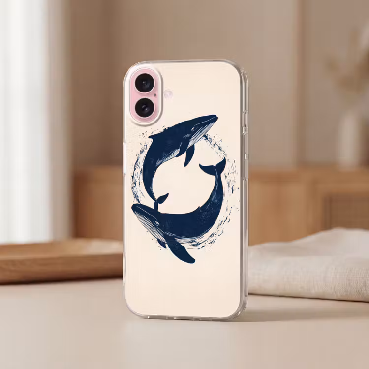 Telefoonhoesje - Walvissen - Spetters - Cirkel - Donkerblauw — 3