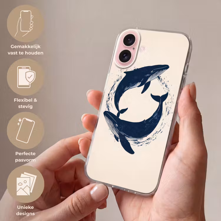 Telefoonhoesje - Walvissen - Spetters - Cirkel - Donkerblauw — 4
