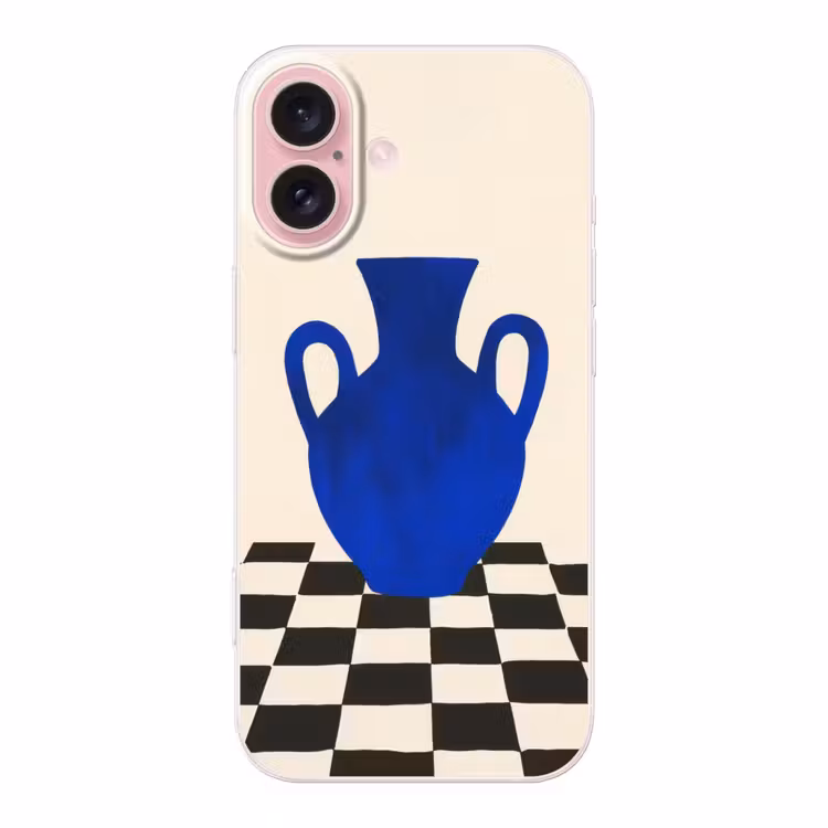 Telefoonhoesje - Vaas - Blauw - Geblokt - Modern — 1