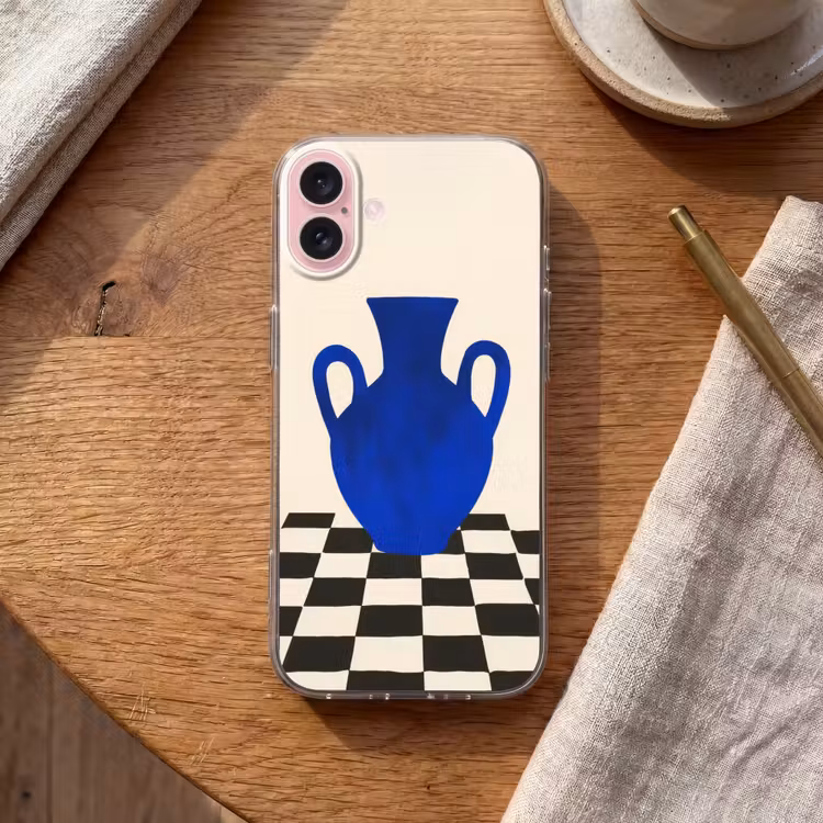 Telefoonhoesje - Vaas - Blauw - Geblokt - Modern — 2