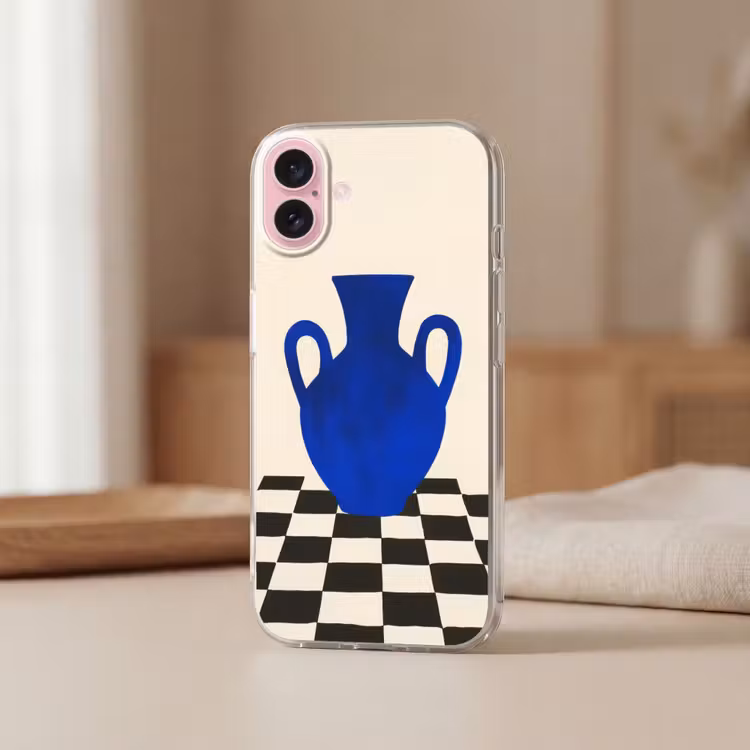 Telefoonhoesje - Vaas - Blauw - Geblokt - Modern — 3