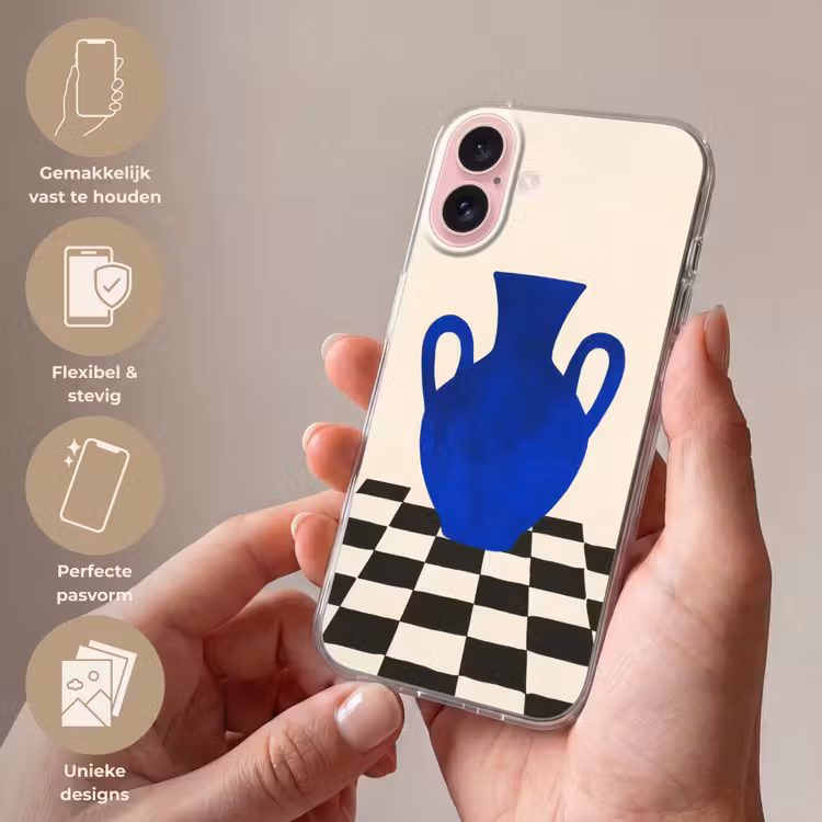 Telefoonhoesje - Vaas - Blauw - Geblokt - Modern — 4