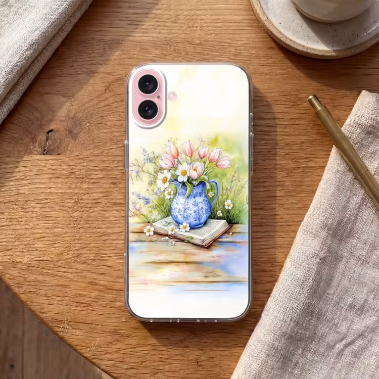 Telefoonhoesje - Vaas - Delftsblauw - Madeliefjes — 2