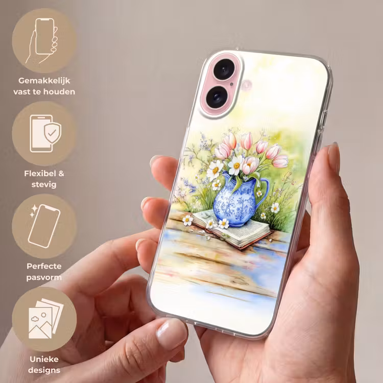 Telefoonhoesje - Vaas - Delftsblauw - Madeliefjes — 4