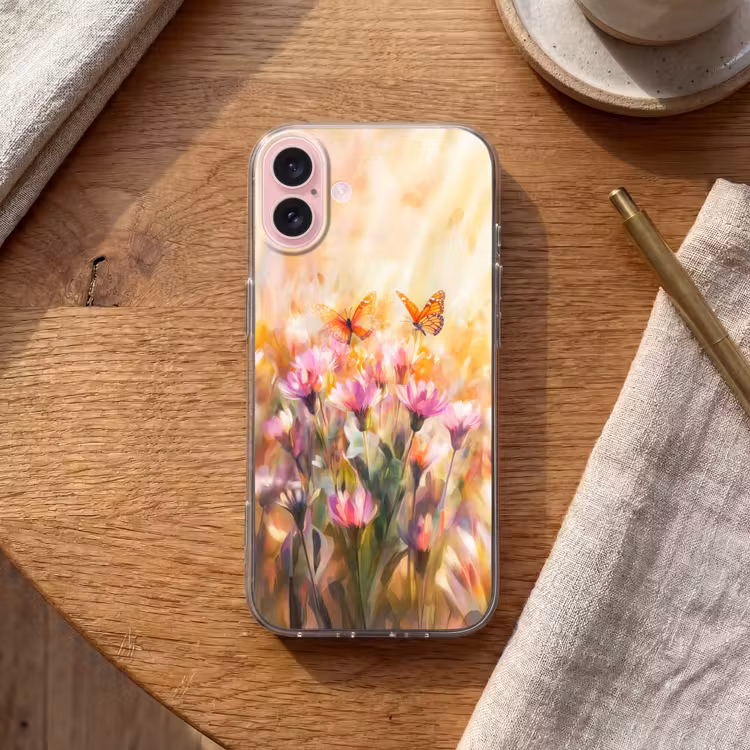 Telefoonhoesje - Vlinders - Oranje - Bloemen — 2