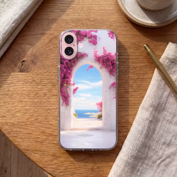 Telefoonhoesje - Zee - Roze - Bloemen - Poort — 2