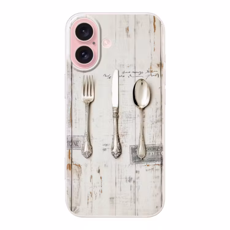 Telefoonhoesje - Zilver - Bestek - Hout — 1