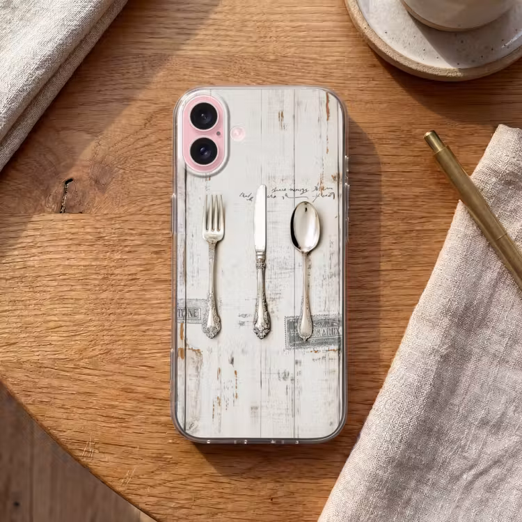 Telefoonhoesje - Zilver - Bestek - Hout — 2