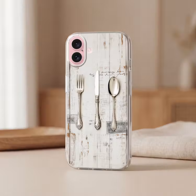 Telefoonhoesje - Zilver - Bestek - Hout — 3