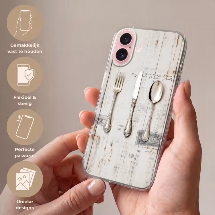Telefoonhoesje - Zilver - Bestek - Hout — 4