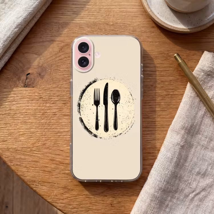 Telefoonhoesje - Zwart - Bestek - Rondje — 2