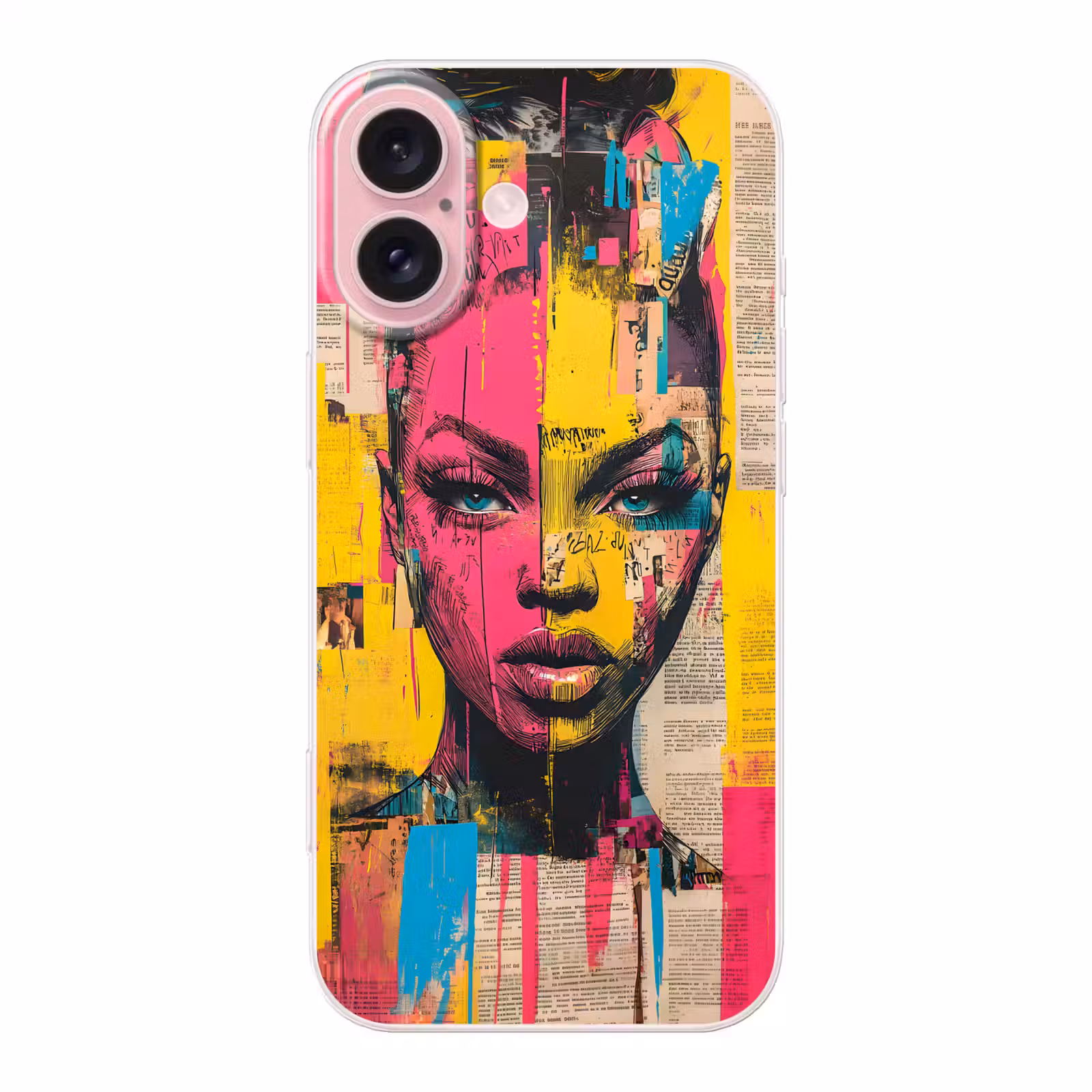 Telefoonhoesje - Vrouwengezicht - Krantenpapier - Abstract - Roze — 1