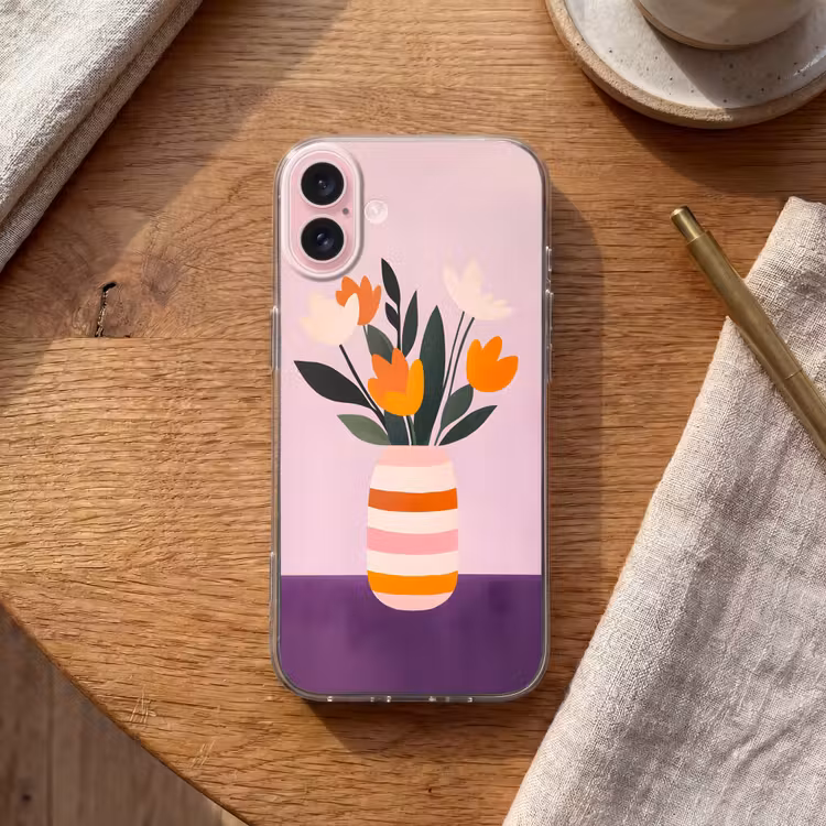 Telefoonhoesje - Tulpen - Vaas - Strepen - Paars — 2