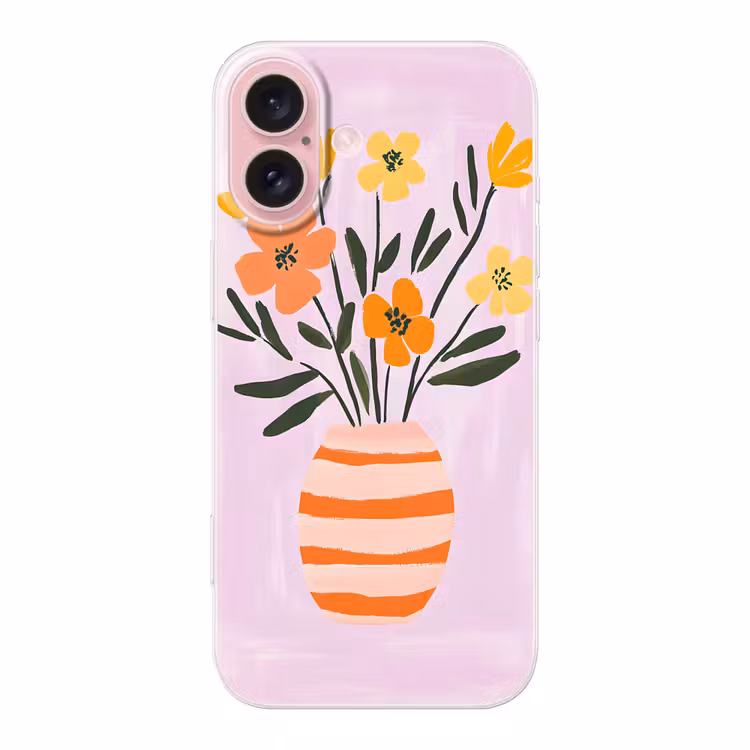 Telefoonhoesje - Vaas - Gestreept - Bloemen - Oranje — 1