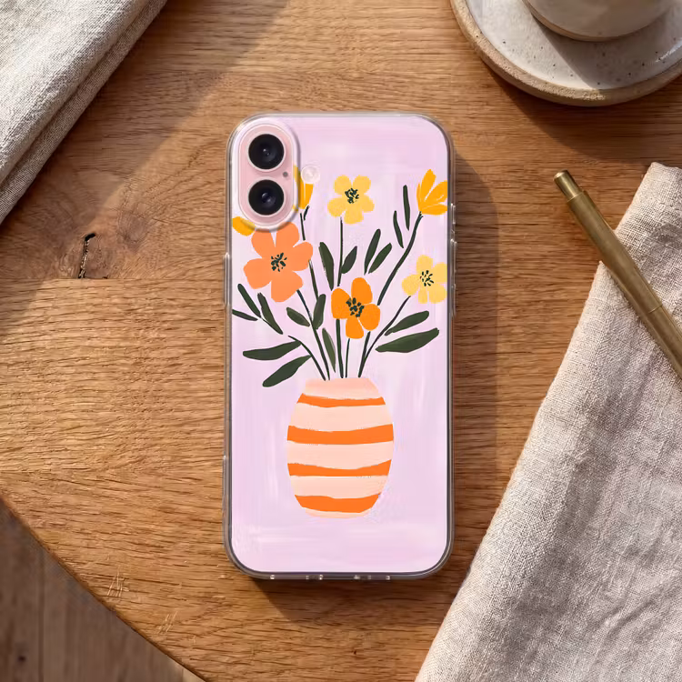 Telefoonhoesje - Vaas - Gestreept - Bloemen - Oranje — 2