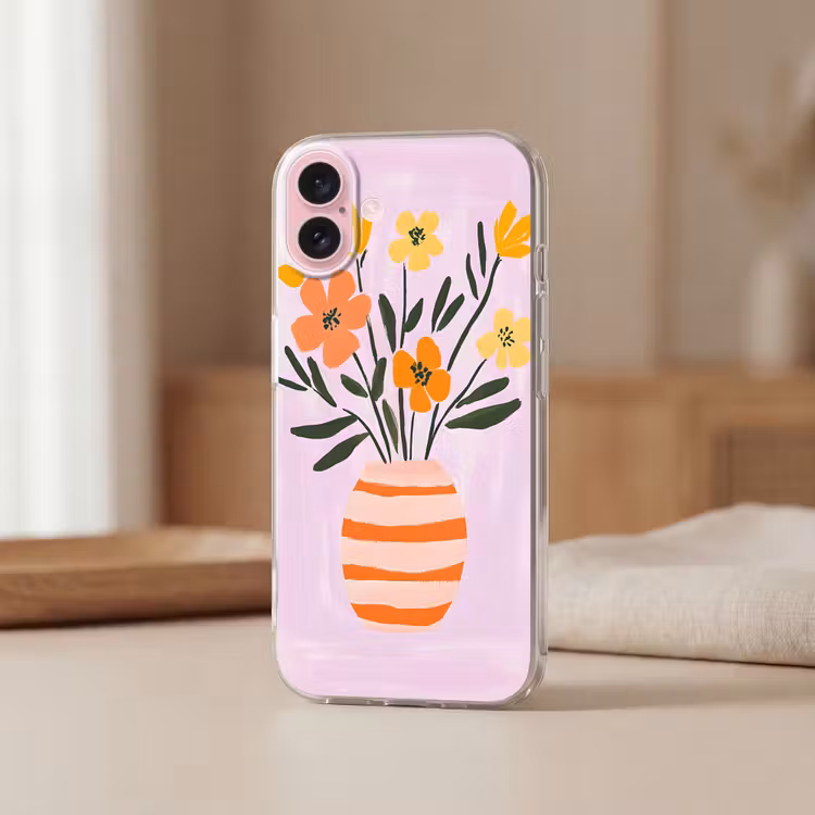 Telefoonhoesje - Vaas - Gestreept - Bloemen - Oranje — 3