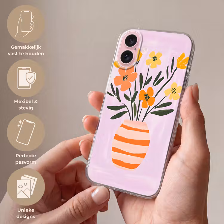 Telefoonhoesje - Vaas - Gestreept - Bloemen - Oranje — 4