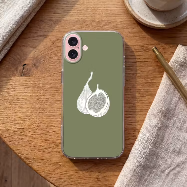 Telefoonhoesje - Vijgen - Minimalistisch - Getekend - Mosgroen — 2
