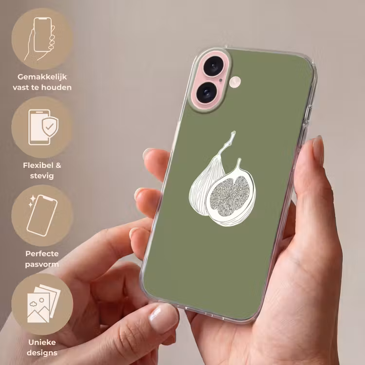 Telefoonhoesje - Vijgen - Minimalistisch - Getekend - Mosgroen — 4