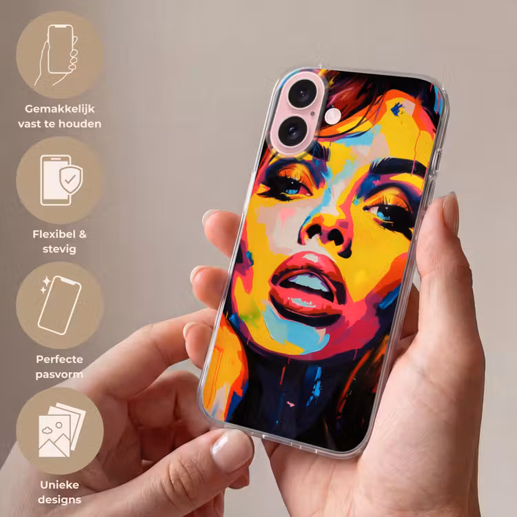 Telefoonhoesje - Vrouw - Gezicht - Kleurrijk — 4