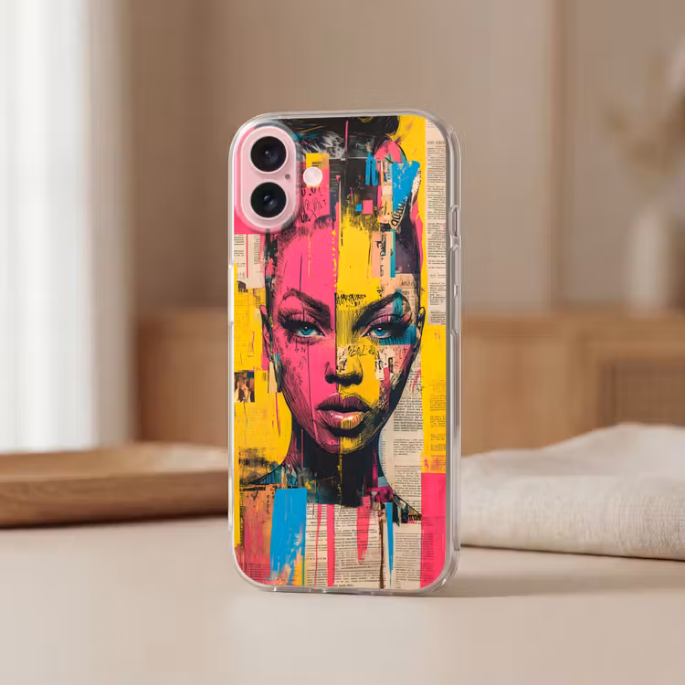 Telefoonhoesje - Vrouwengezicht - Krantenpapier - Abstract - Roze — 3