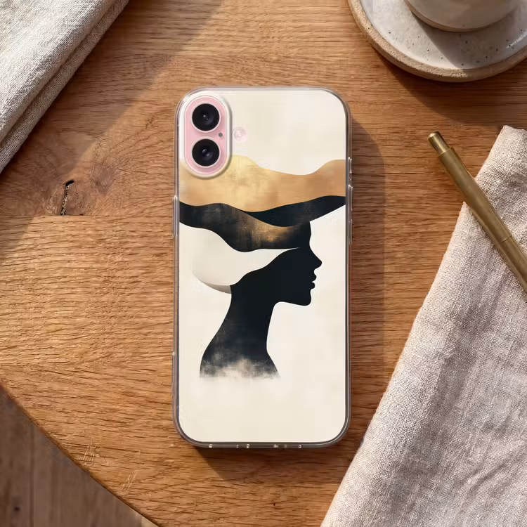 Telefoonhoesje - Vrouw - Golven - Zwart — 2