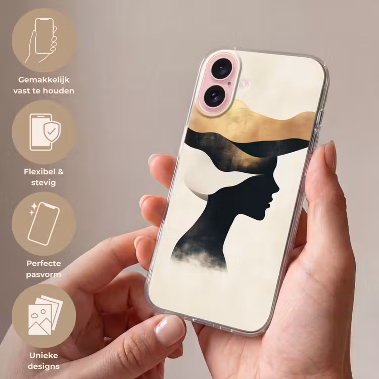 Telefoonhoesje - Vrouw - Golven - Zwart — 4