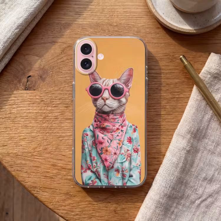 Telefoonhoesje - Zonnebril - Kat - Sjaal - Bloemen — 2