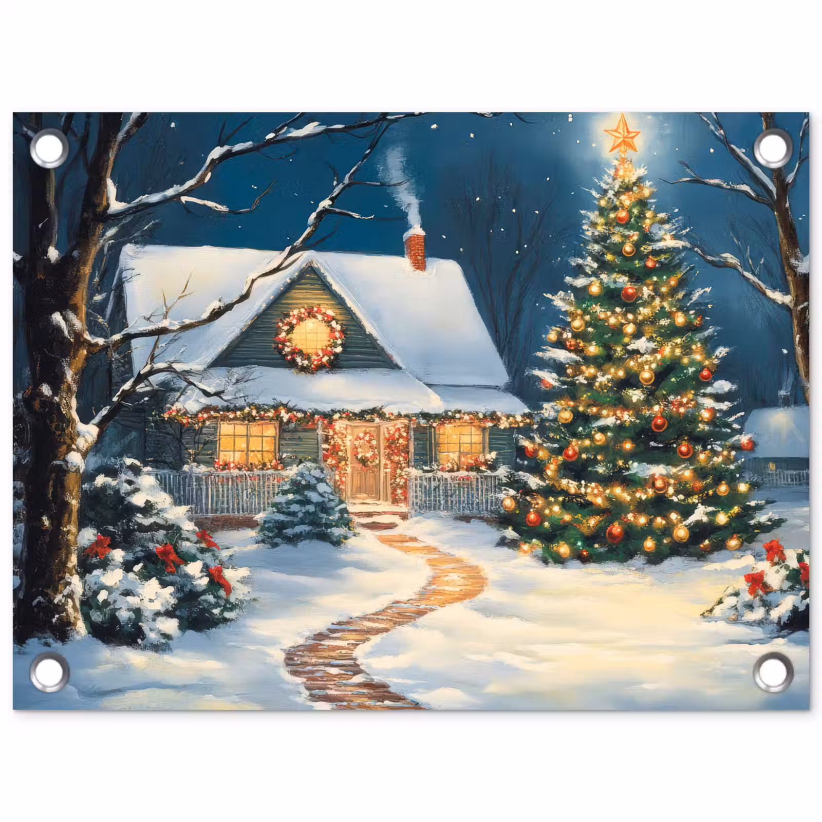 Tuinposter - Kerst - Kerstboom - Winter - Huis - Sneeuw — 1