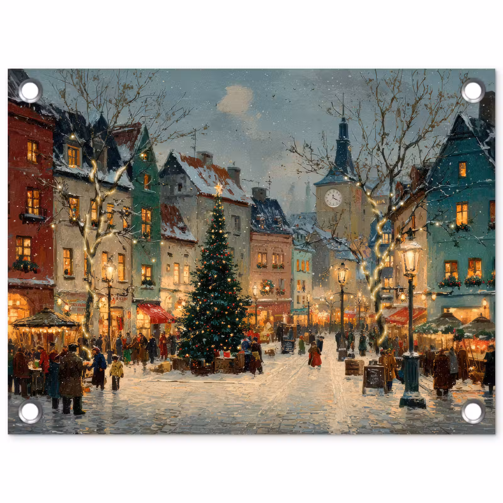Tuinposter - Kerstsfeer - Stadsplein - Kleurrijk — 1