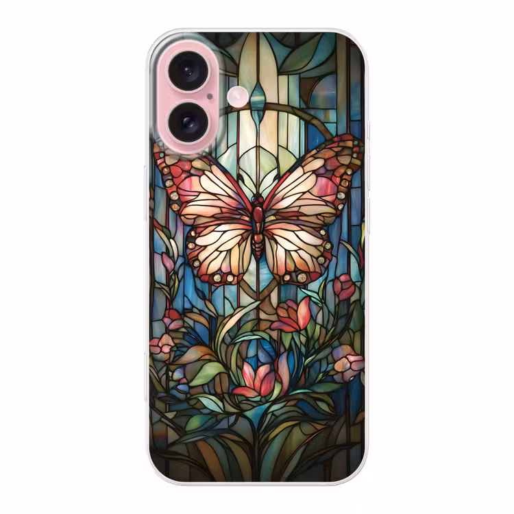 Telefoonhoesje - Vlinder - Roze - Bloemen - Bladeren — 1