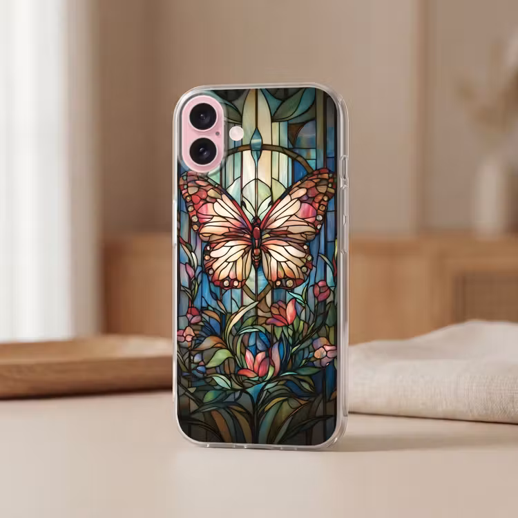 Telefoonhoesje - Vlinder - Roze - Bloemen - Bladeren — 3