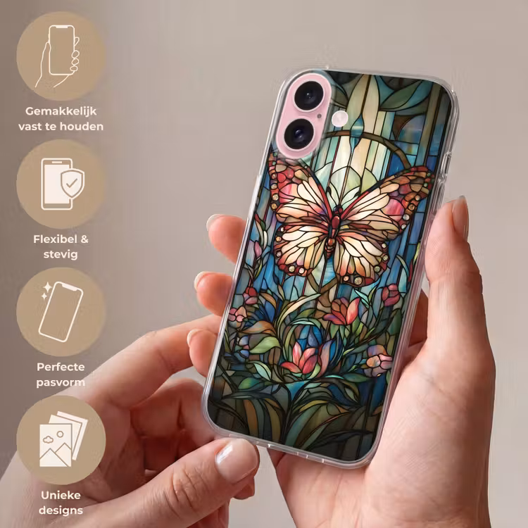 Telefoonhoesje - Vlinder - Roze - Bloemen - Bladeren — 4