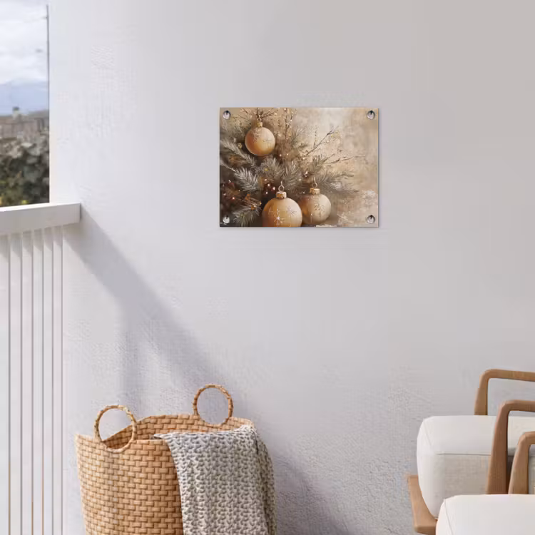 Tuinposter - Kerst - Kerstballen - Beige - Goud — 3